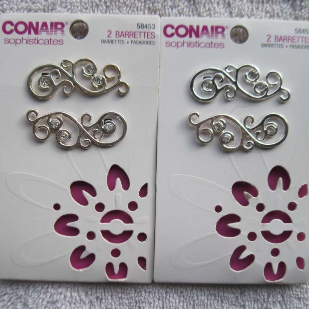 2 Conair Sophisticates Metal Secure Fit Tight Back Hair Barrettes Rhinestones